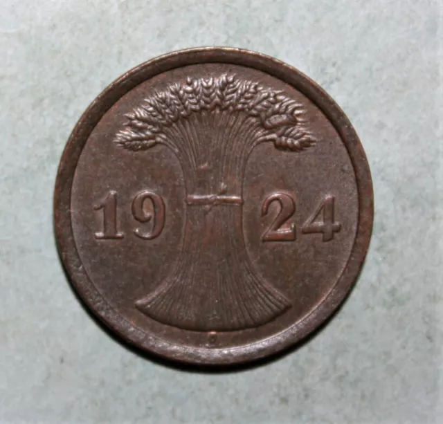 S11 - Germany 2 Pfennig 1924-A Uncirculated Bronze Coin - Wheat Sheaf - Weimar
