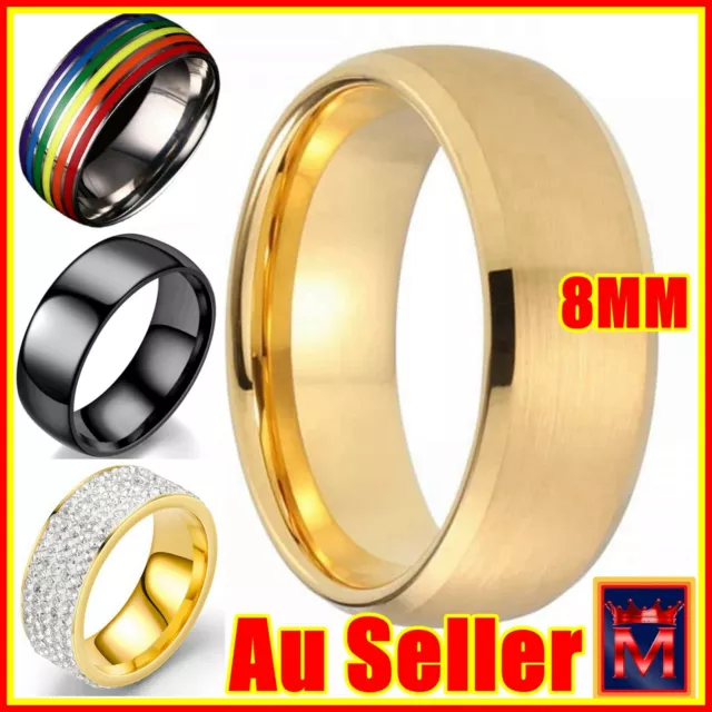 8mm Stainless Steel Brushed Matte Polished Wedding Band Ring  Unisex Rings LGBT