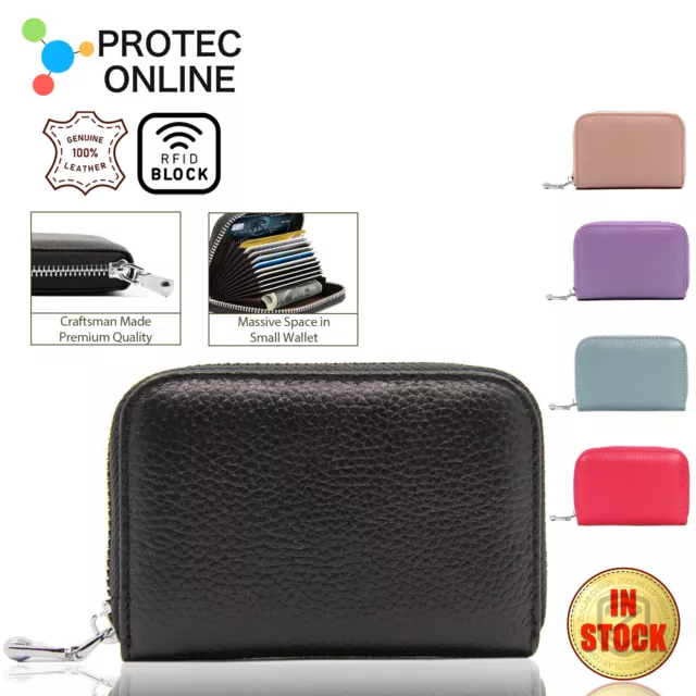 Women Zip Leather Wallet Card Holder Short Wallet RFID Blocking Coin Purse Pouch