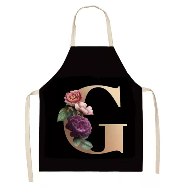 fr Waterproof Flower Letter G Print Linen Apron Pinafore Baking Bib (82x68cm)