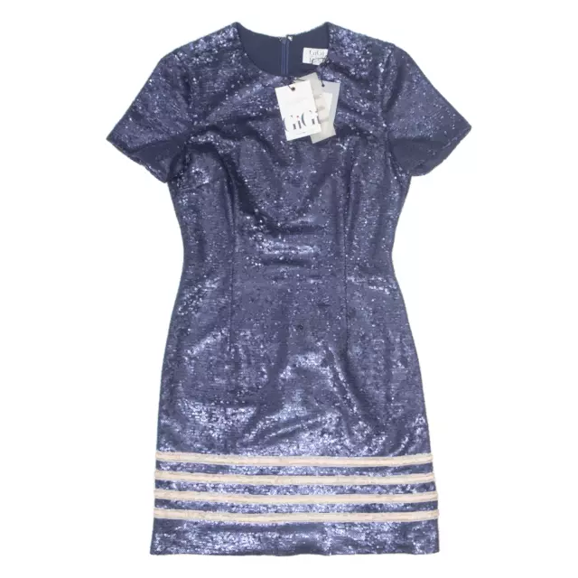 TOMMY HILFIGER GIGI HADID Lentejuelas Vestido Lápiz Azul Mangas Cortas Mujer Reino Unido 8