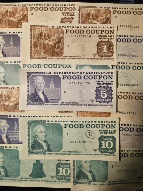 USDA Food Coupons $1 $5 $10 Full Stamp Gem Quality Lot Of 3 Paper Food-Stamps