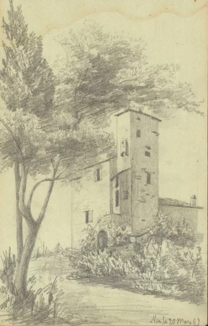 CASTELLO, ROCCA - Disegno Originale a Matita su carta 1864