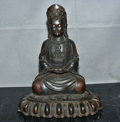 10,4 "Rare vieux bouddhisme de cuivre chinois Kwan-yin Guan Yin déesse Sculpture