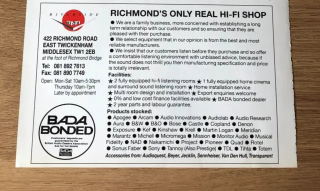 (STG)Jul1994 Pg144 Advert 5x8" Riverside Hi-Fi: Richmond's Only Real Hi-Fi Shop