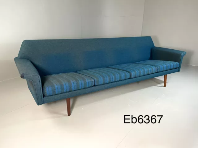 EB6367 Vintage Danish 4 Seat Sofa Blue Wool Teak Retro Mid Century Modern M4SS