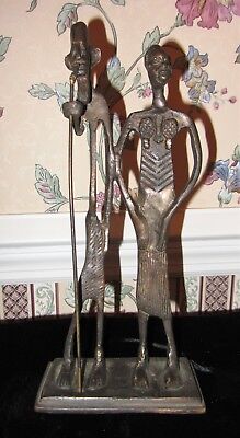 Bronze African Dogon Statue Man And Woman 11.5'