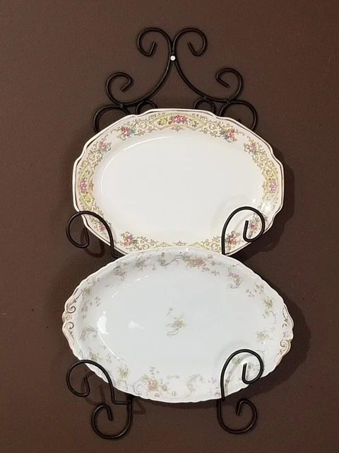 Black Wrought Iron Metal Double Platter Rack Holder 22" Wall Hanging Wall Mount