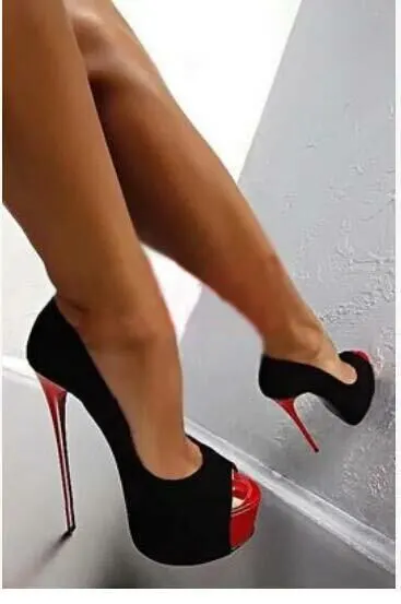 16cm Stiletto Heels Womens Peep Toe Platform Sandals Faux Suede Nightclub Shoes