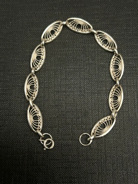 Bracelet Argent Ancien Motif égyptien – Sphinx Pharaon, Longueur ~39 Cm