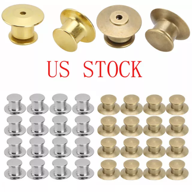 16 Metal Pin Backs Locking Replacement Pin Keepers Clasp Brooch Uniform Badge