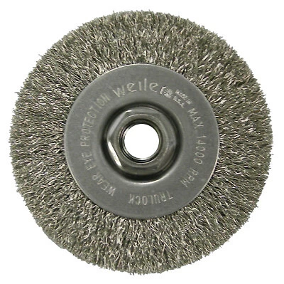 Narrow Face Crimped Wire Wheel, 4 in D X 1/2 in W, .014 in Steel, 14,000 Rpm