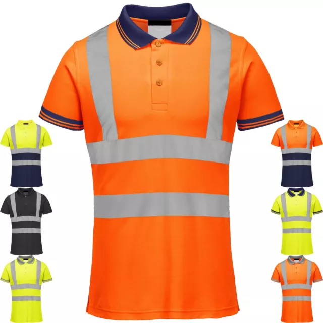 Polo Hi Viz Visibilité T-Shirt Ruban Réfléchissant Sécurité Haute Sécurité Haut De Travail