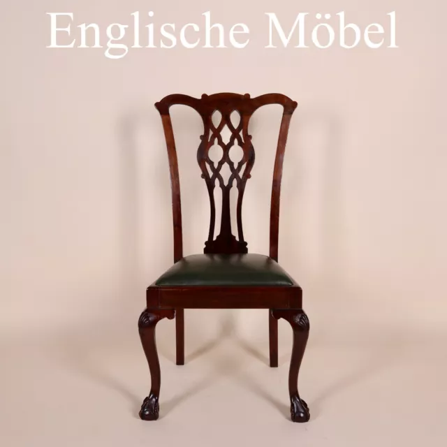 Englische Möbel Antik Set von 4 Edwardian Esszimmer Esstisch Stuhl Stühle Leder