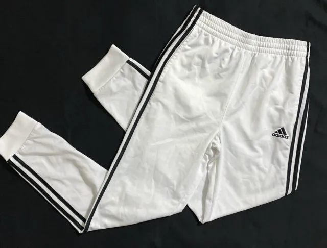 adidas Boys' Tricot Fleece Lined Athletic Jogger Pant Large (14/16) White/Black