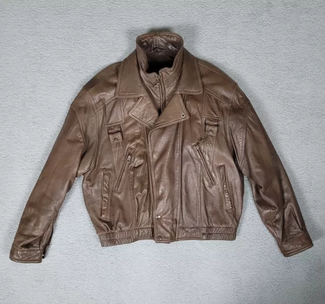 North Pole Jacket Womens XL Brown Leather Bomber Moto Biker Vintage Retro 90s