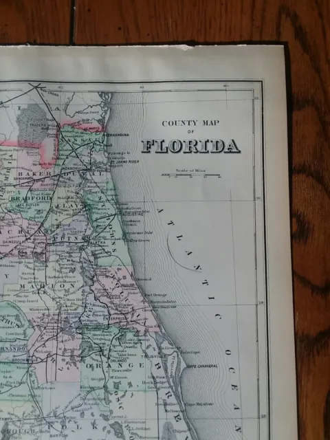 Antique Map of Florida from an 1893 Mitchell's Atlas 