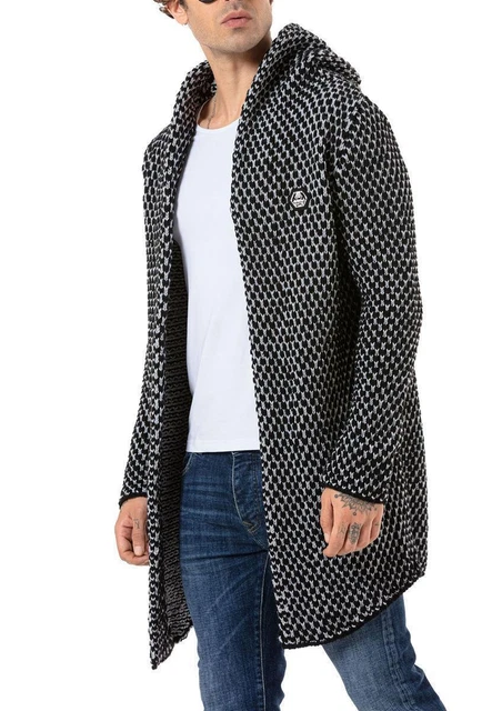 Red Bridge Strickjacke Grau Grobstrick Lang Strickmantel Herren