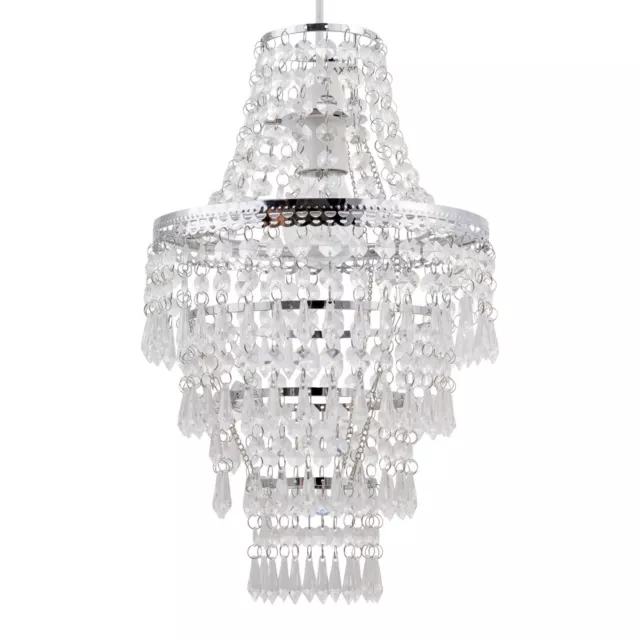 Modern Easy Fit Chrome & Clear Acrylic Crystal Chandelier Style Light Shade