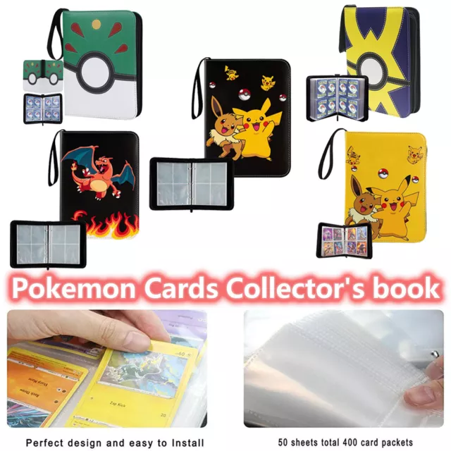 Leather Pokemon Cards Binder Album Book Game Card Collectors Portfolio 400 Slots