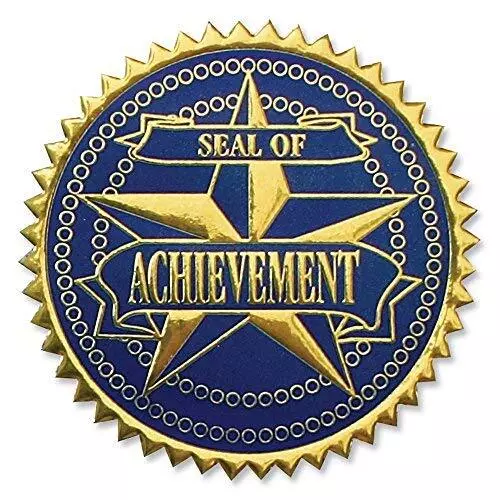 Deluxe Embossed Achievement Gold/Blue Foil Certificate Seals, 2 Inch, Self Ad...