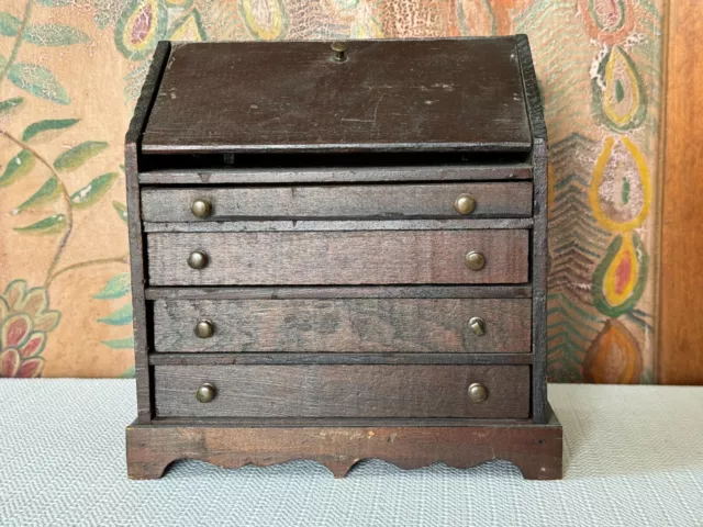 Antique 1900s Wooden Primitive Secretary Desk - Salesman Sample - 4 Drawer