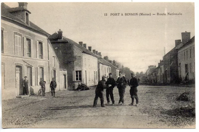 PORT A BINSON - Marne - CPA 51 - Route Nationale - des soldats
