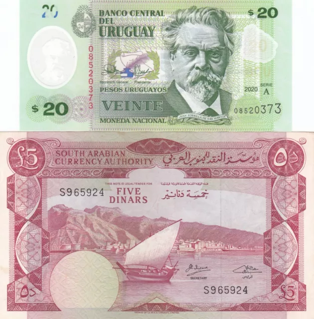 South Arabian Currency, Uruguay Polymer, Set of 2 Notes, XF++/UNC