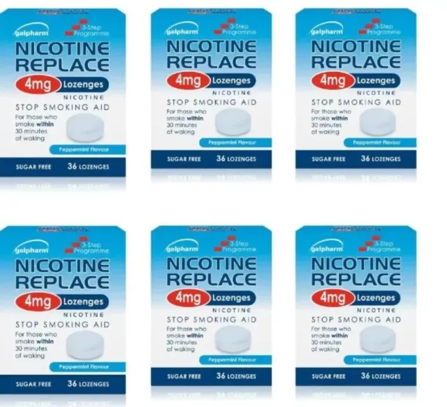 6x Galpharm Nikotin ersetzen 4 mg Pfefferminzgeschmack 36 Lutschtabletten (insgesamt 216)