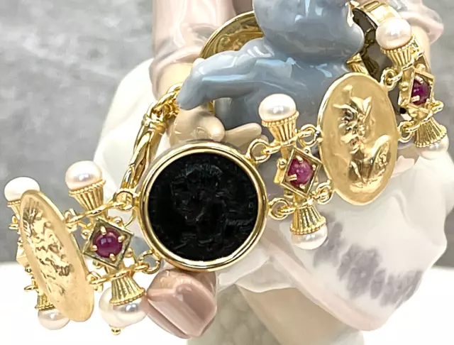 TAGLIAMONTE Designs (1416) 925SS/YGP Onyx Cameo Bracelet *Reg.$500