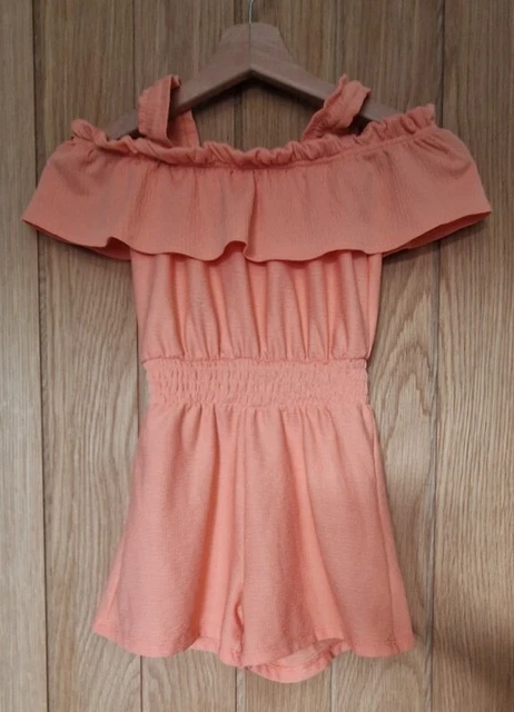 Worn Once- Girls Age 7-8 Coral Off Shoulder Playsuit- River Island
