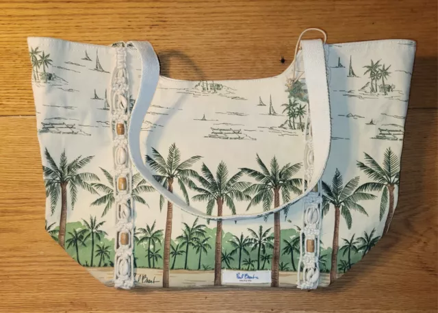 Paul Brent Coastal Life Palm Tree Beach Bag Green Tan Seahorse Seashells Zipper