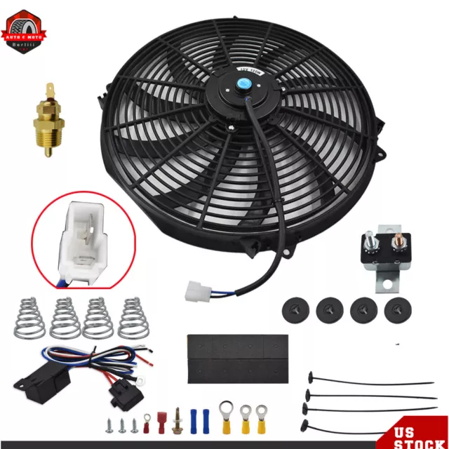 Electric Radiator 16" Fan High 3000+ Cfm Thermostat Wiring Switch Relay Kit