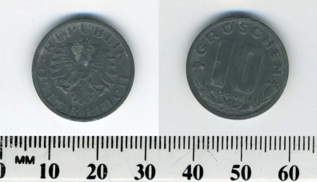 Austria 1948 - 10 Groschen Zinc Coin - Imperial Eagle with Austrian shield 6