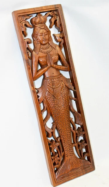 Balinese Mermaid Wall Art Sculpture Panel Bali architectural Hand Carved Wood