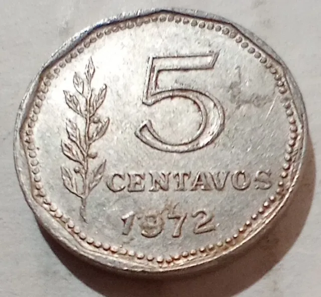 Argentina 1972 - 5 Centavos Aluminum Coin - Phrygian Capped liberty head left