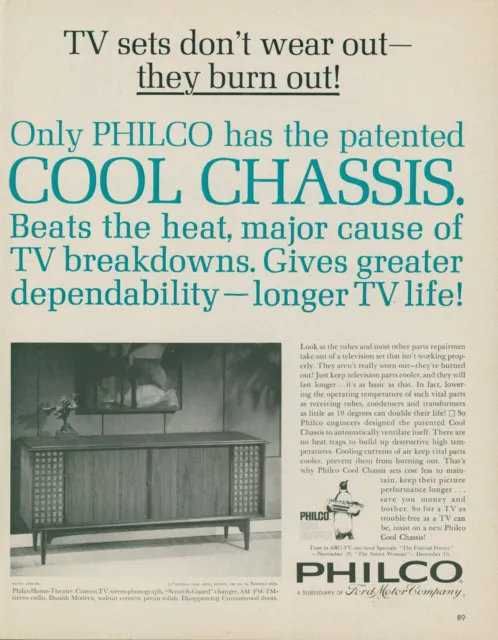 1963 Philco TV Home Theatre Stereo Phonograph Danish Modern Vintage Print Ad LO8