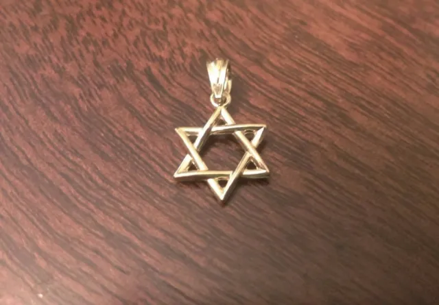 14K Yellow Gold Small Polished Star Of David Charm  Pendant  - 0.75" Inch Length