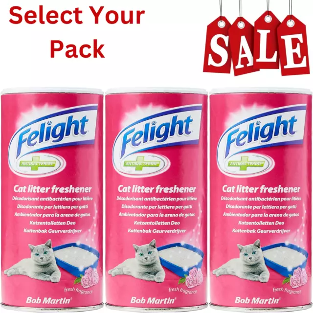 Felight Antibacterial Cat Litter Freshener Powder 300ml NEW Pack of 1- 2 - 3 UK