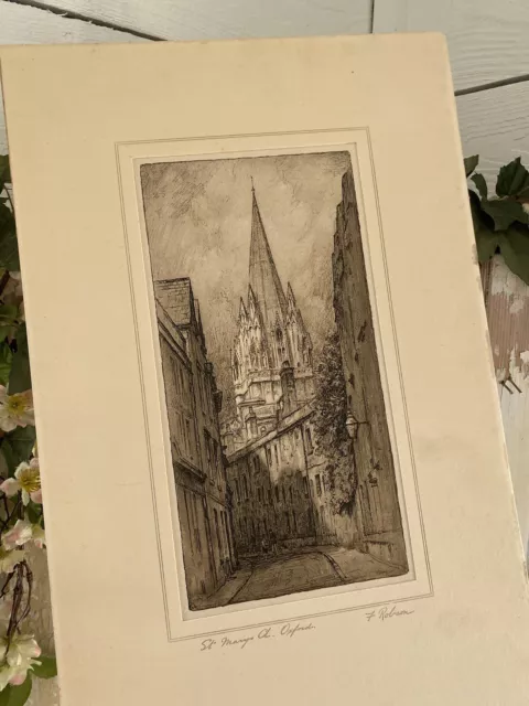 Framed Original Etching Print ST MARYS CHURCH OXFORD by F Featherstone Robson