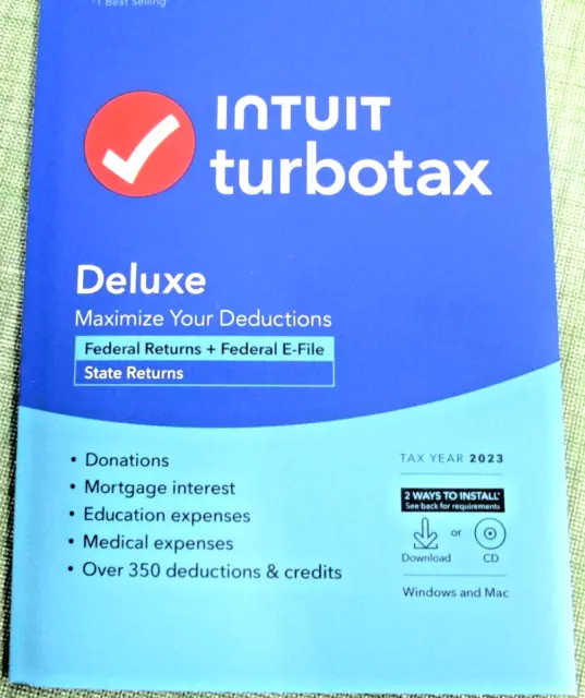 TurboTax Deluxe 2023 Federal + E-file + State , For PC/Mac , Disc Or Download