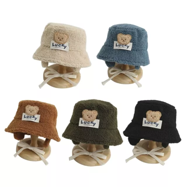 Cute Cartoon Bear Wool Fisherman Hat for Kids Protect Their Ears in Style