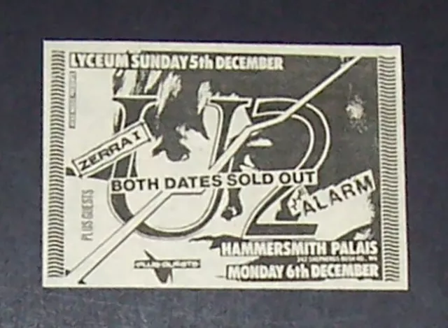 U2 War Era w/ The Alarm London Shows 1982 Mini Poster Type Concert Ad, Advert