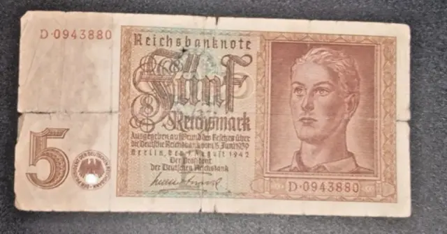 Drittes Reich 5 Reichsmark 1942 Banknote