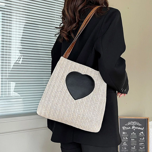Summer Love Straw Woven Handbags Women Knitted Bucket Shoulder Bag (Beige) Hot 3