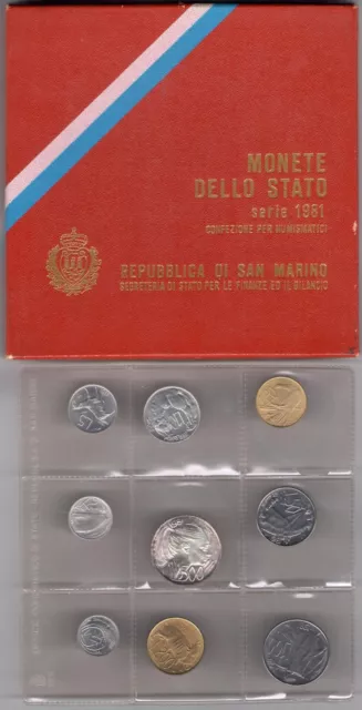 1981 Repubblica di San Marino, Monete Divisionali,FDC con 500 lire in argento