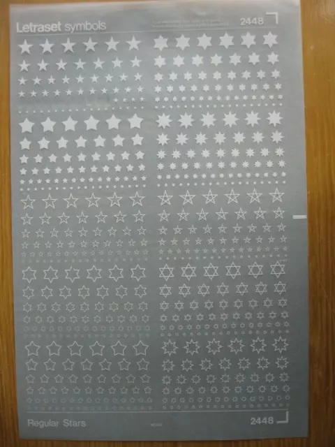 1 x Letraset Symbols  REGULAR STARS (WHITE) Sheet 2448  (bb)b