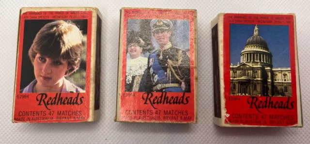 Wedding of Prince Charles and Lady Diana Spencer Three Used Redheads Matchboxes