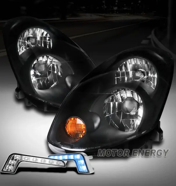 For 05-06 G35 Sedan 4Dr (Fit Hid) Black Headlights Headlamps W/Blue Led Drl Kit
