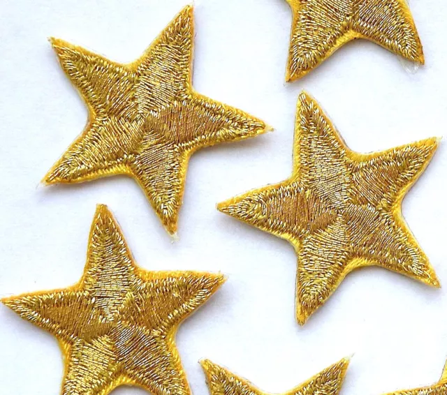 Gold star patches, embroidered, iron-on, 1" (25mm), hand finished, very pretty!